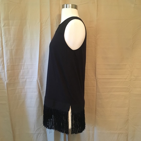 J Crew Chiffon Yoke Fringe Black Tank Sz XS - Picture 5 of 8